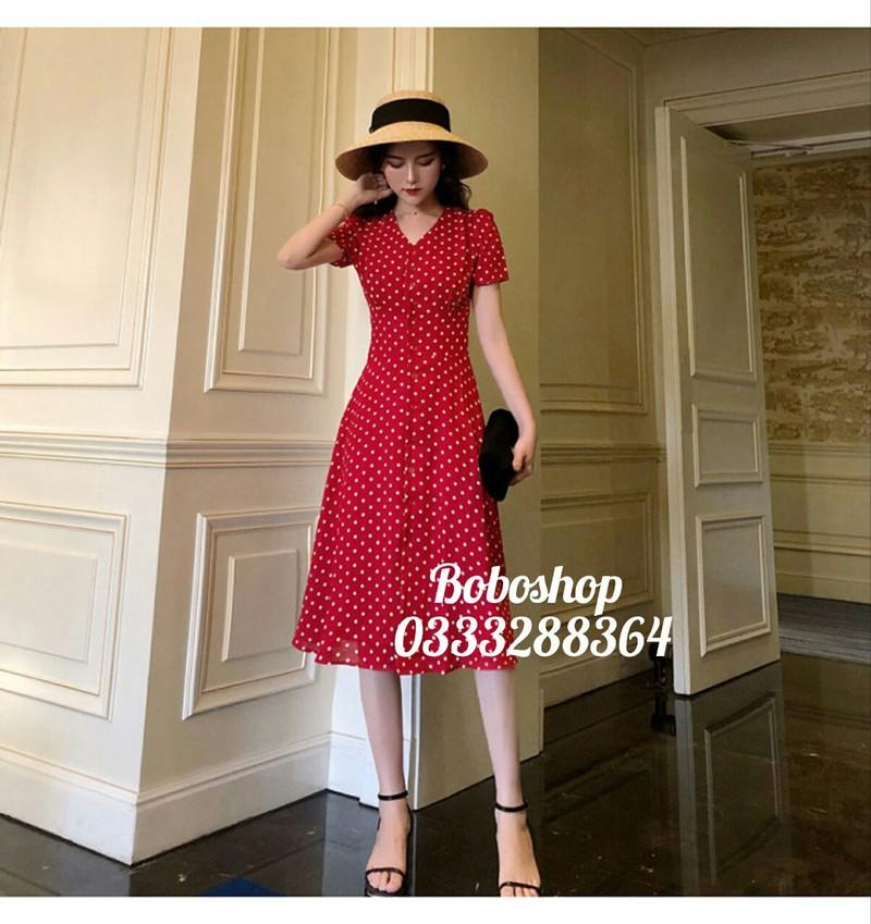 [HCM]Maxi chấm bi cổ nút