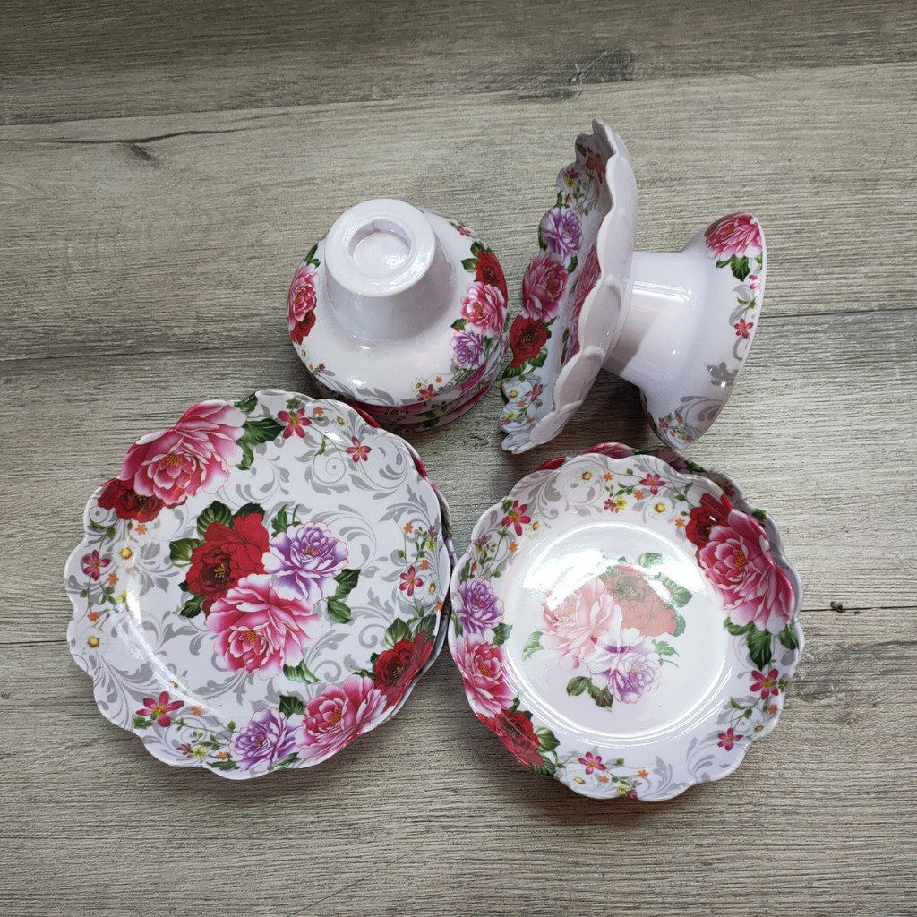 Dĩa Trái Cây Mica Hoa Mẫu Đơn/Anh Đào/Hoa Hồng/Cô Tiên/Hoa Sen 15cm, 17cm (mẫu giao ngẫu nhiên tuỳ đợt hàng) - thờ cúng