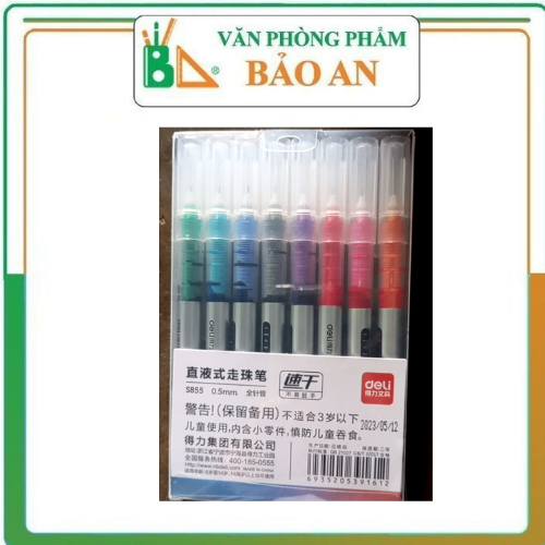 Bộ 8 bút gel nhiều màu Deli ngòi 0.5mm trơn tru lâu hết mực dùng để viết Caligraphy liner đi nét bullet jourrnal S855