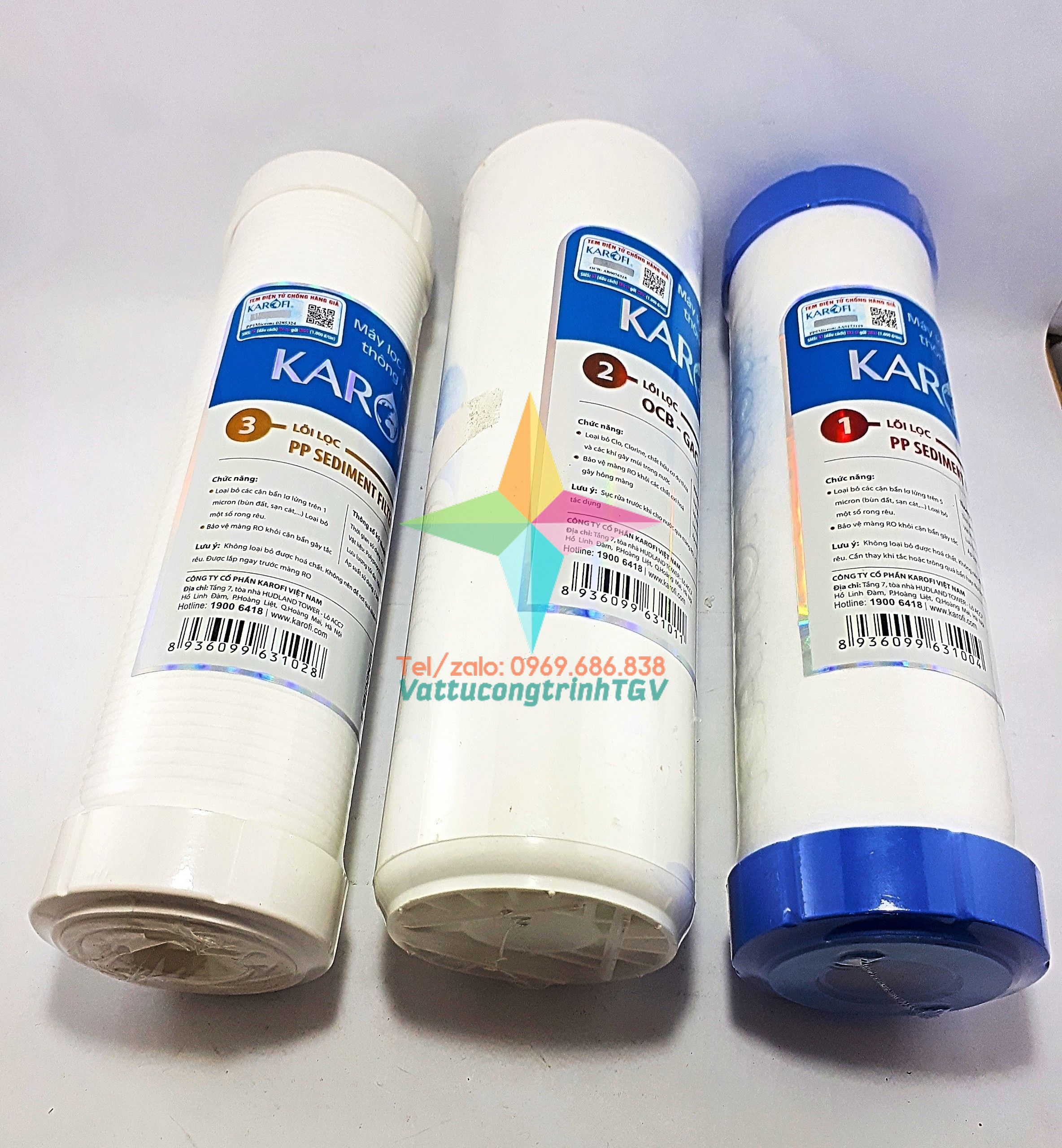 Bộ 3 lõi lọc nước KAROFI số 1.2.3