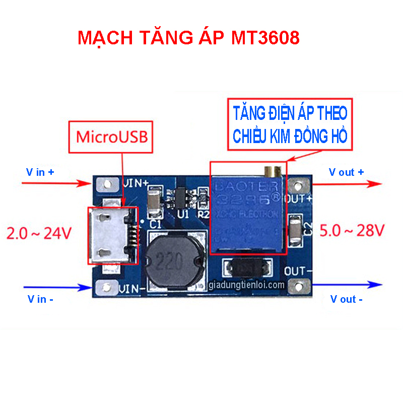 001 Bo mạch tăng áp 2A DC-DC MT3608
