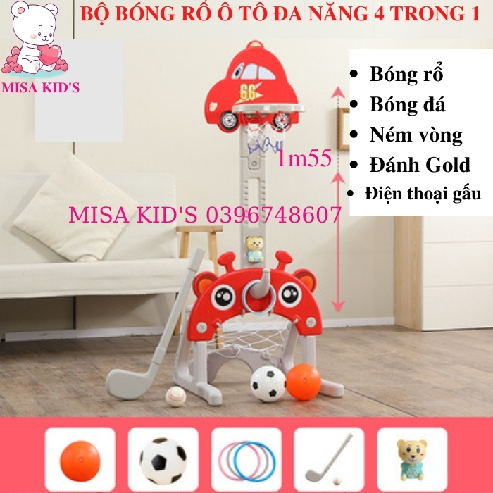 (TẶNG KÈM BÓNG VÀ GẤU) BỘ CẦU GÔN BÓNG RỔ LIÊN HOÀN 4IN1 (hàng có sẵn)