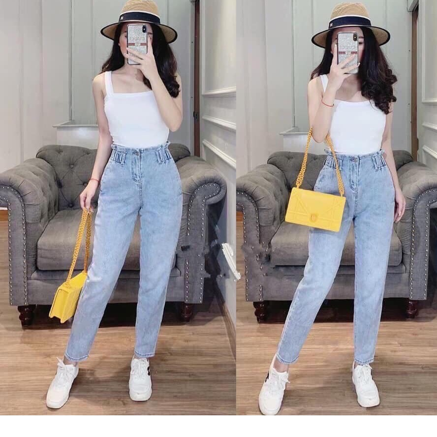 Quần jean nữ LƯNG THUN BAGGY- XANH NHẠT - SIÊU HOT 9883 FV1