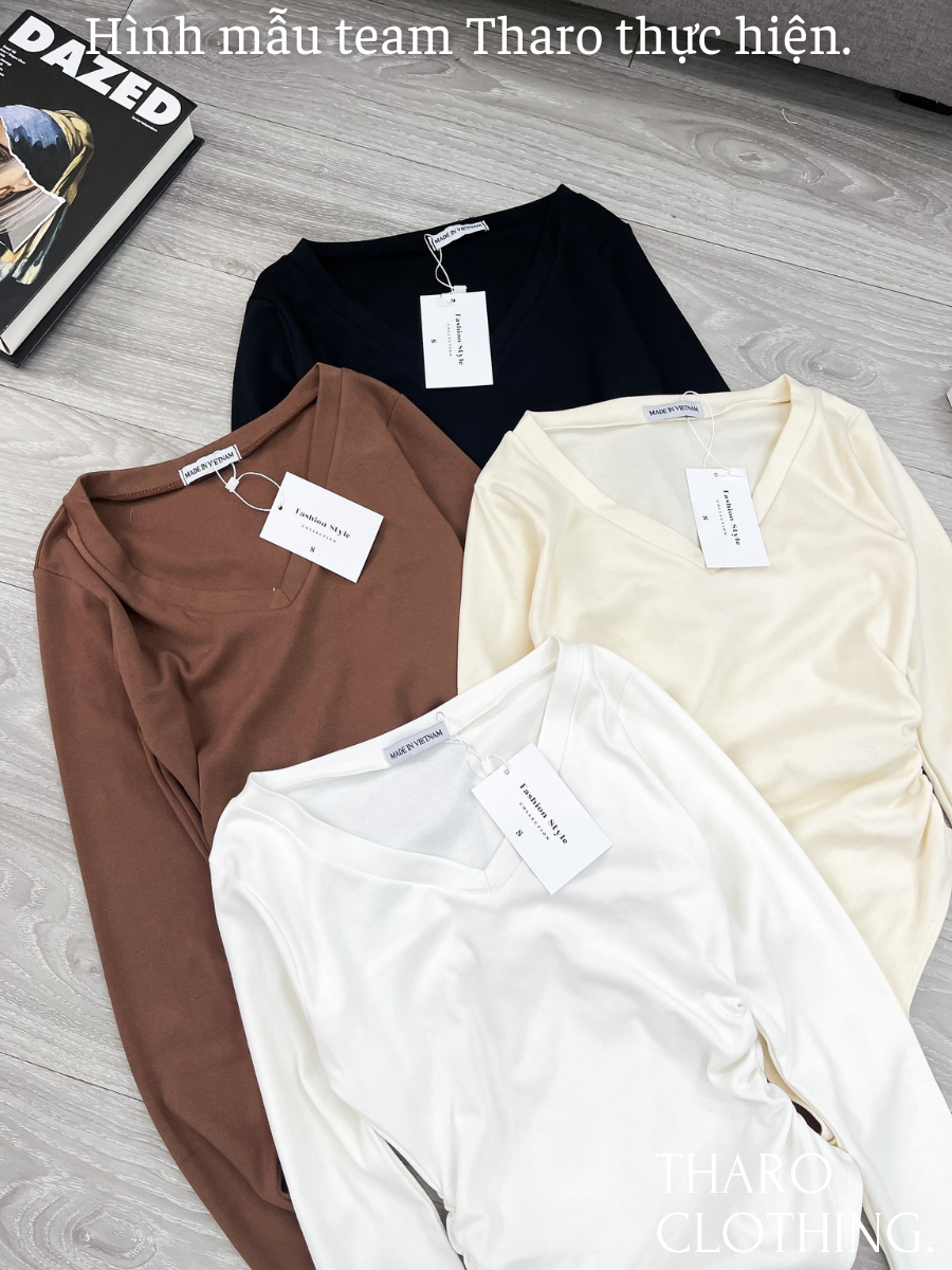 Bodysuit Cổ Tim Tay Dài Nhún Eo - Tharo Clothing [AO00169]