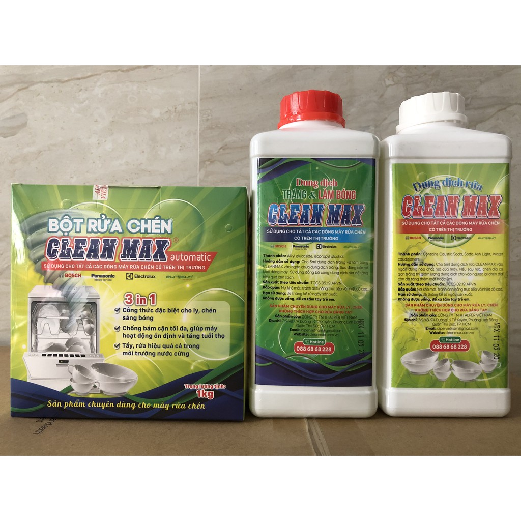 Combo bộ 3 sản phẩm dùng cho máy rửa chén bát CLEAN MAX