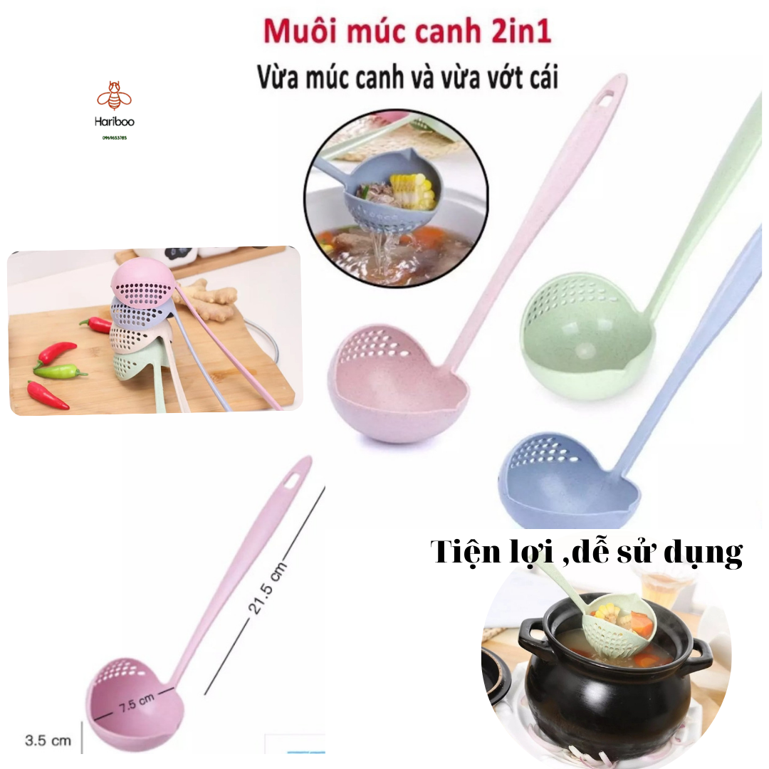 Vá Thìa MÚC CANH, ĂN LẨU 2IN1 CÓ LỖ THOÁT NƯỚC NHỰA LÚA MẠCH AN TOÀN VỆ SINH GD323