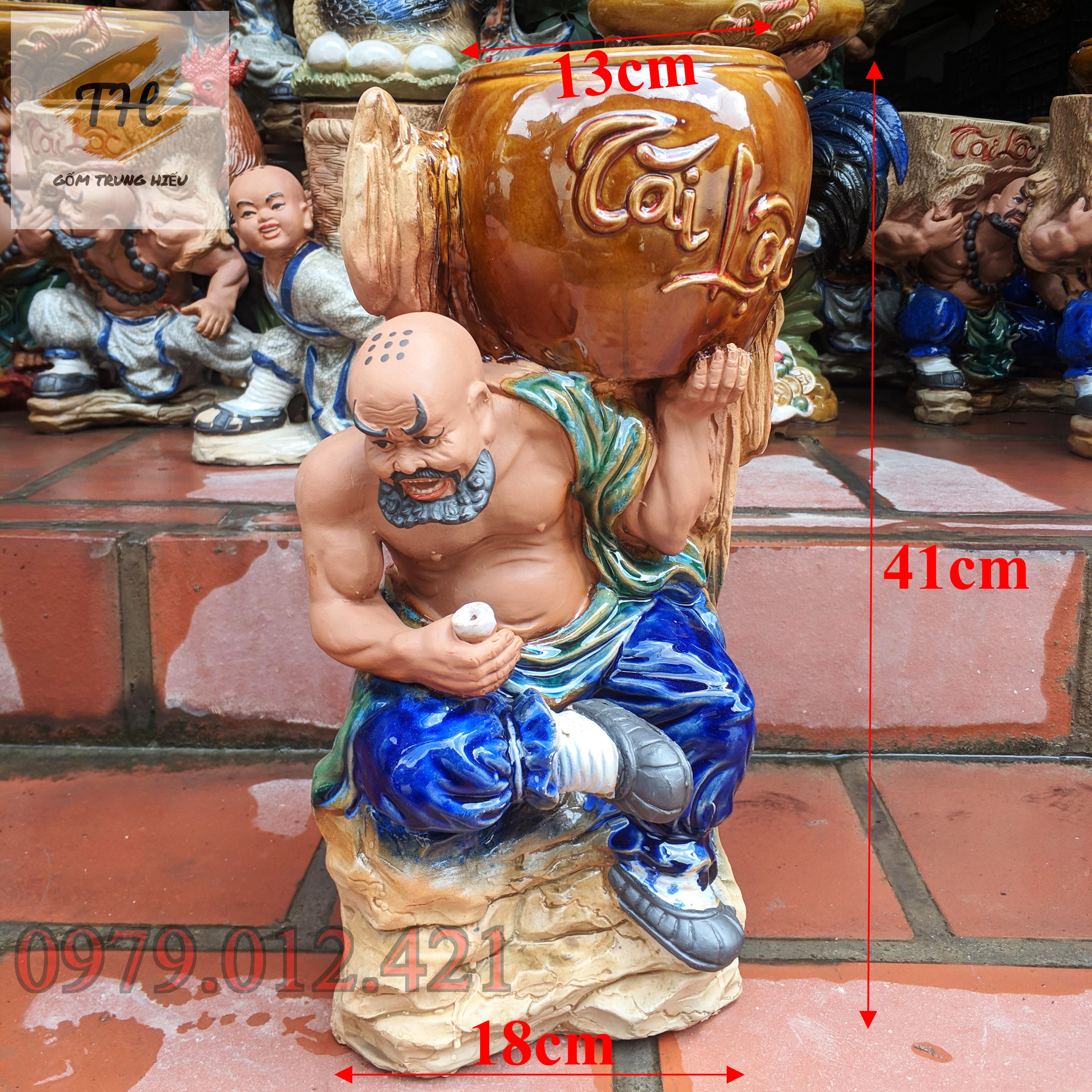 Chậu tượng Lỗ Chí Thâm ngồi uống ruou gốm Bát Tràng trang trí bonsai tiểu cảnh