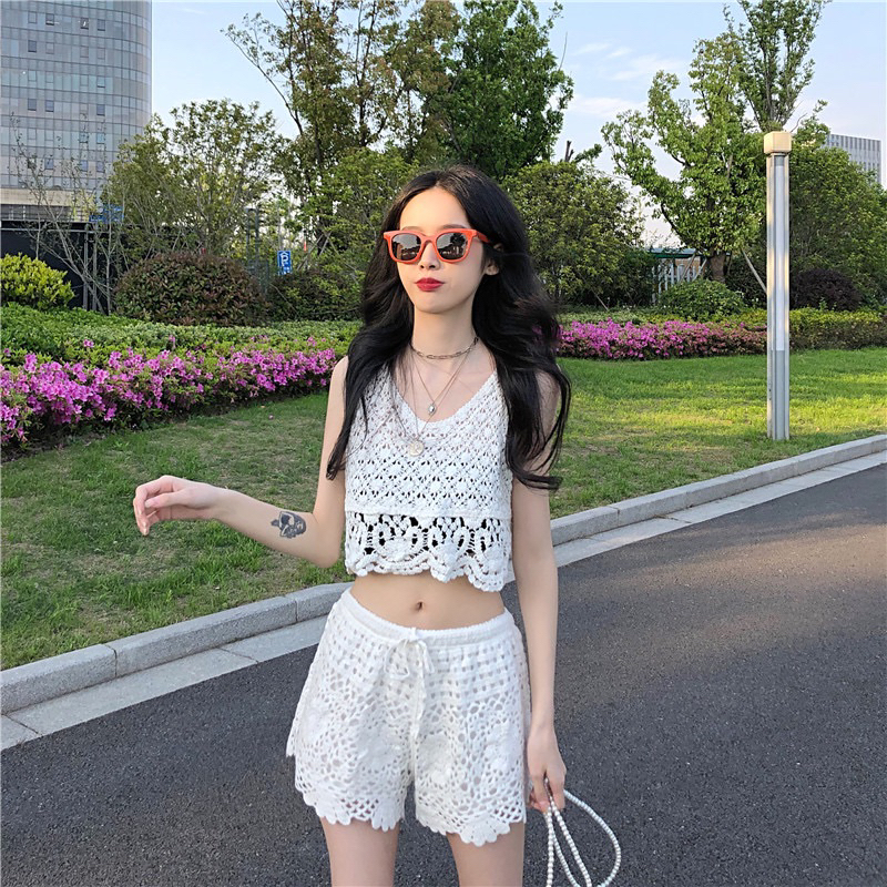 Set Ren Bikini Vintage Đi Biển Gồm 2 Món Bra Và Sooc