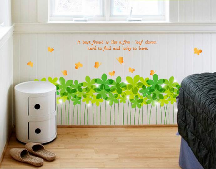 [HCM]Decal trang trí chân tường Cỏ May Mắn xanh