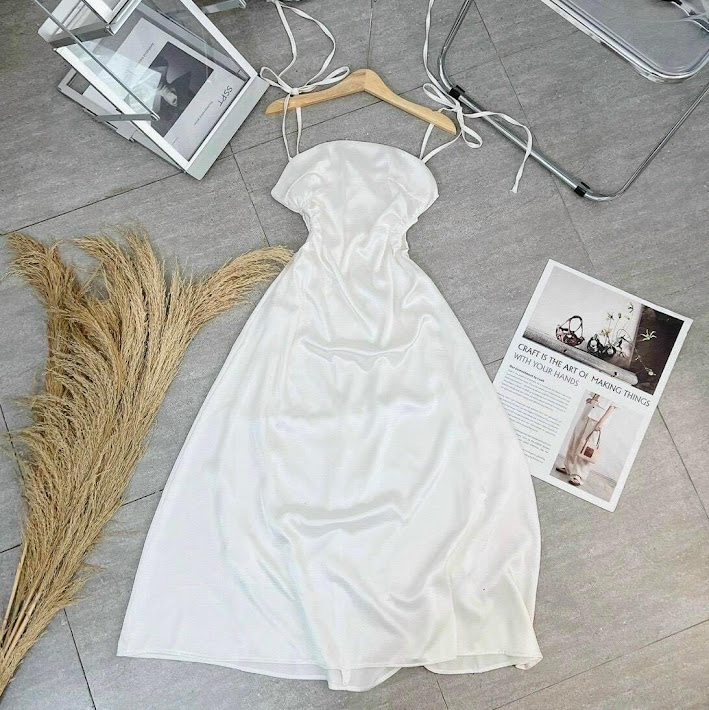ĐẦM DỰ TIỆC 2 DÂY LỤA KHOÉT EO MIN DRESS