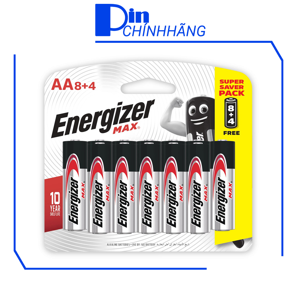 Pin AA Energizer Alkaline chống chảy E91 - Vỉ 12 viên (8 viên tặng kèm 4 viên)