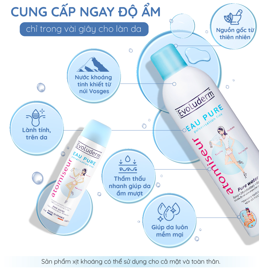 Xịt khoáng cấp ẩm làm dịu da Evoluderm 400ml