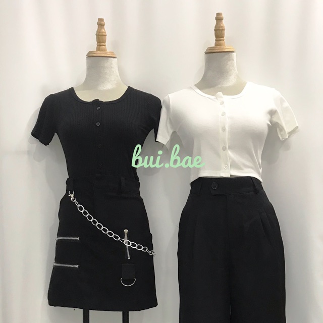 [HCM]Áo crop top cài cúc ảnh .t.h.ậ.t. (kèm video ????)