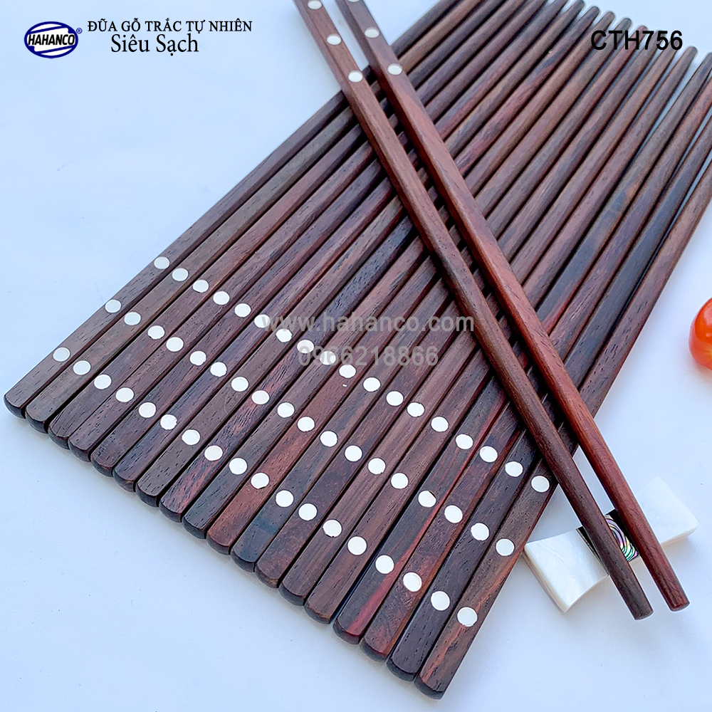Đũa gỗ Trắc siêu sạch - CTH756 - Gỗ trắc khảm 3 chấm (10 Đôi/hộp) - HAHANCO
