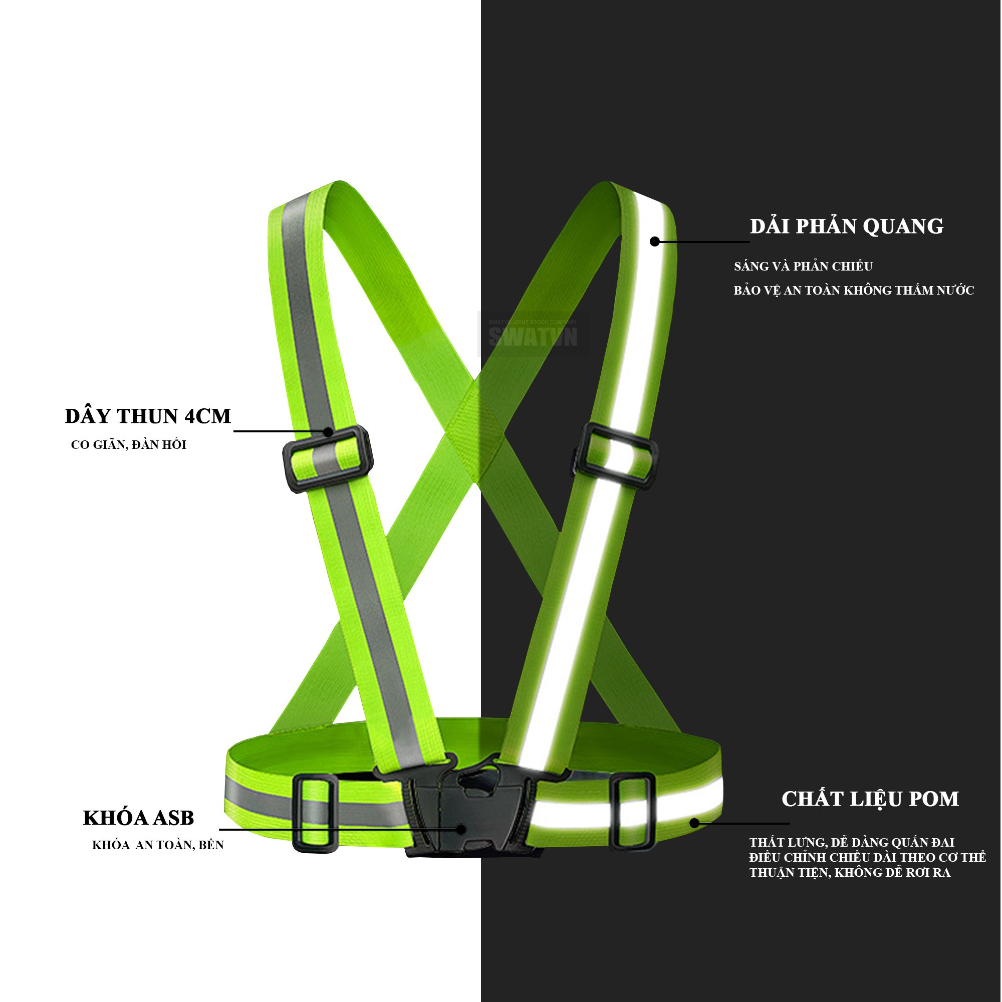 Áo dây phản quang thun 5cm Xanh