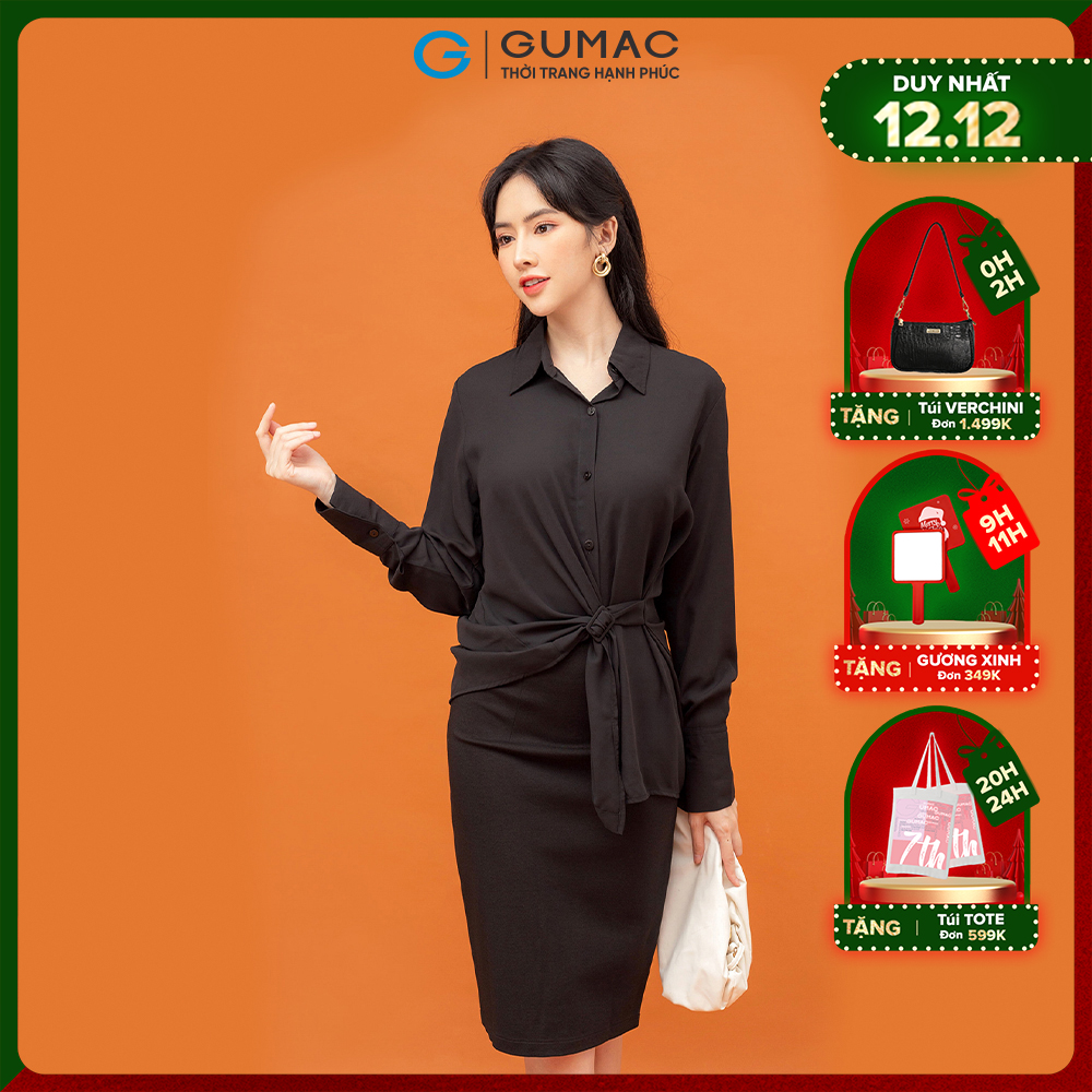 [15 - 17.5 | TẶNG QUÀ đơn từ 499K] Áo sơ mi nữ phối đai  mẫu mới GUMAC AB854