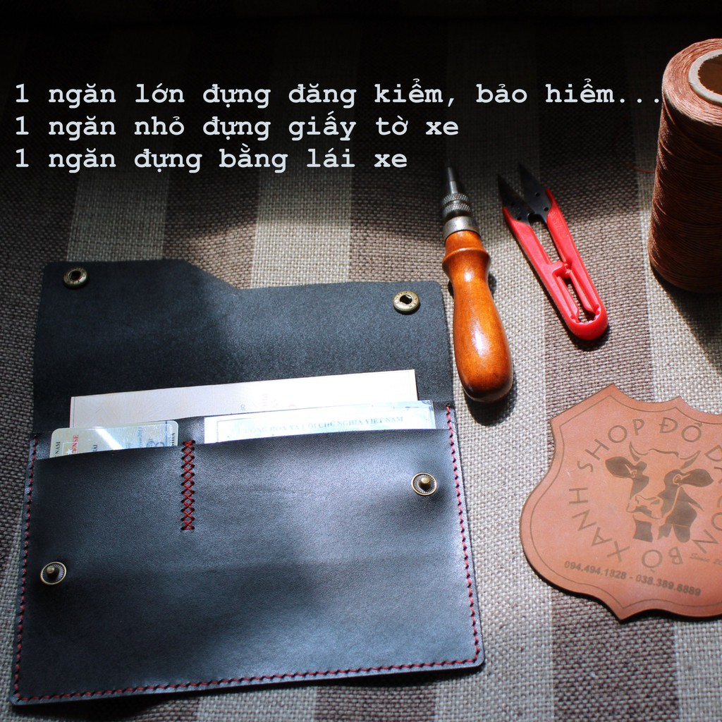 Ví Đựng Giấy Tờ Xe, Đăng Kiểm Da Bò Handmade