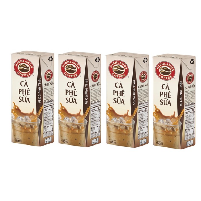 [Siêu thị WinMart] - Lốc 4 Hộp Highlands Coffee Cà Phê Sữa Tetra Pack 180ml
