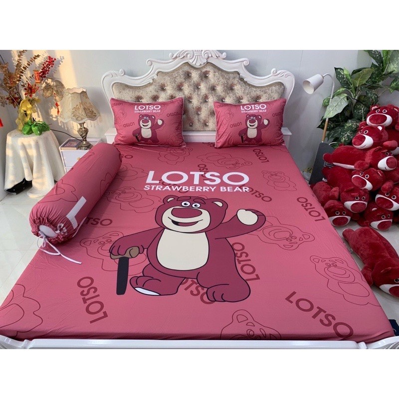 Bộ drap ga thun ý 5D mẫu gấu hồng