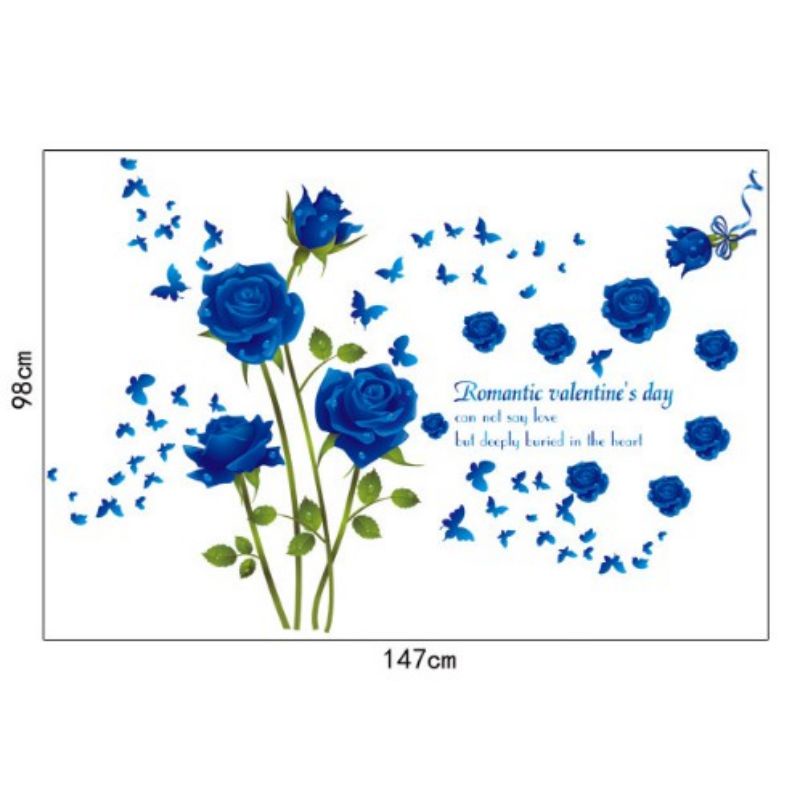 Decal dán tường hoa hồng xanh