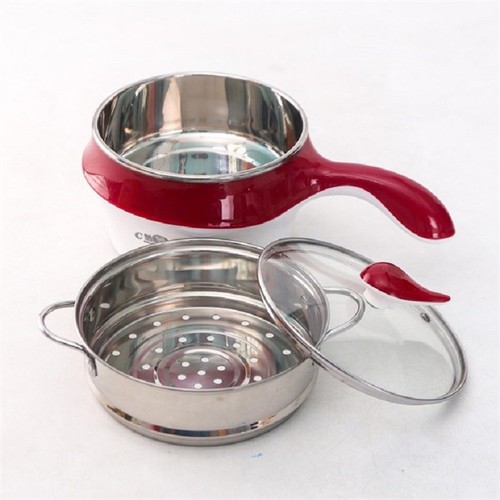 Nồi lẩu điện ca mì có lồng hấp 18cm,2 lớp, Nồi lẩu điện đa năng 2 tầng có lồng hấp và nắp kính cao cấp, Ca nấu mì nồi lẩu đa năng có lồng hấp bằng inox