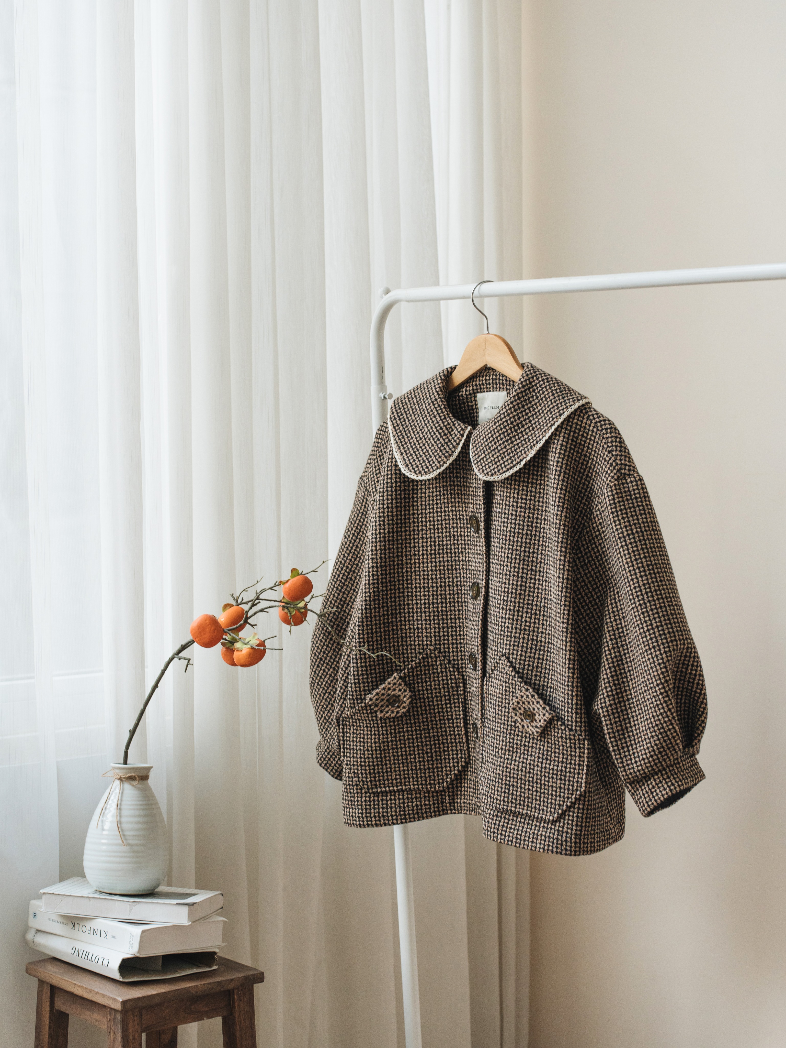 Áo khoác dạ kẻ houndstooth cổ sen MADELEN
