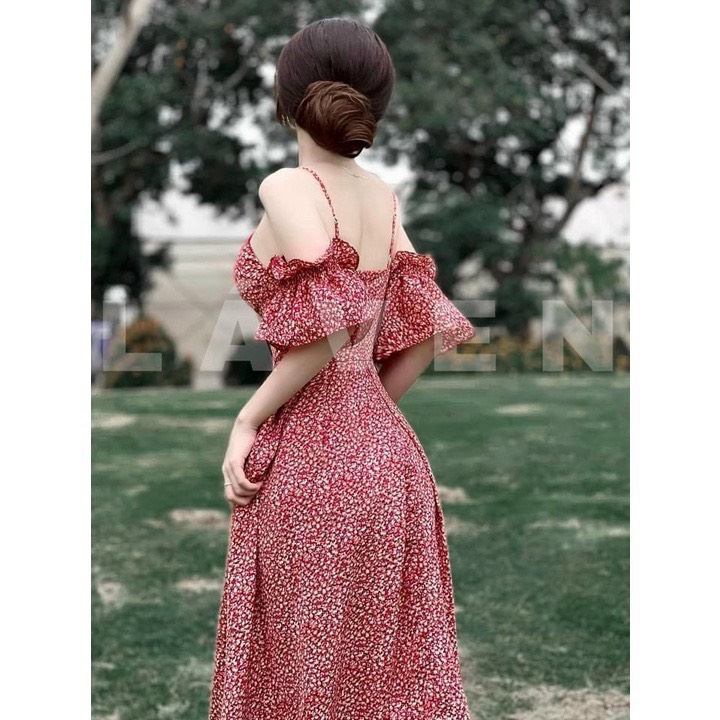 Đầm vintage nữ cổ vuông mặc đi chơi, đầm hoa nhí tay phồng,đầm hoa, váy nữ trể vai bèo, đầm maxi hoa đi biển, váy tay phồng hoa nhí xẻ tà sang chảnh