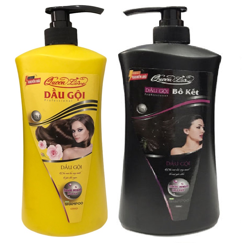 COMBO 2 CHAI Dầu gội bồ kết Queen Love giúp tóc suông mượt óng ả chai 1000ml, dầu xả thảo dược sạch gàu