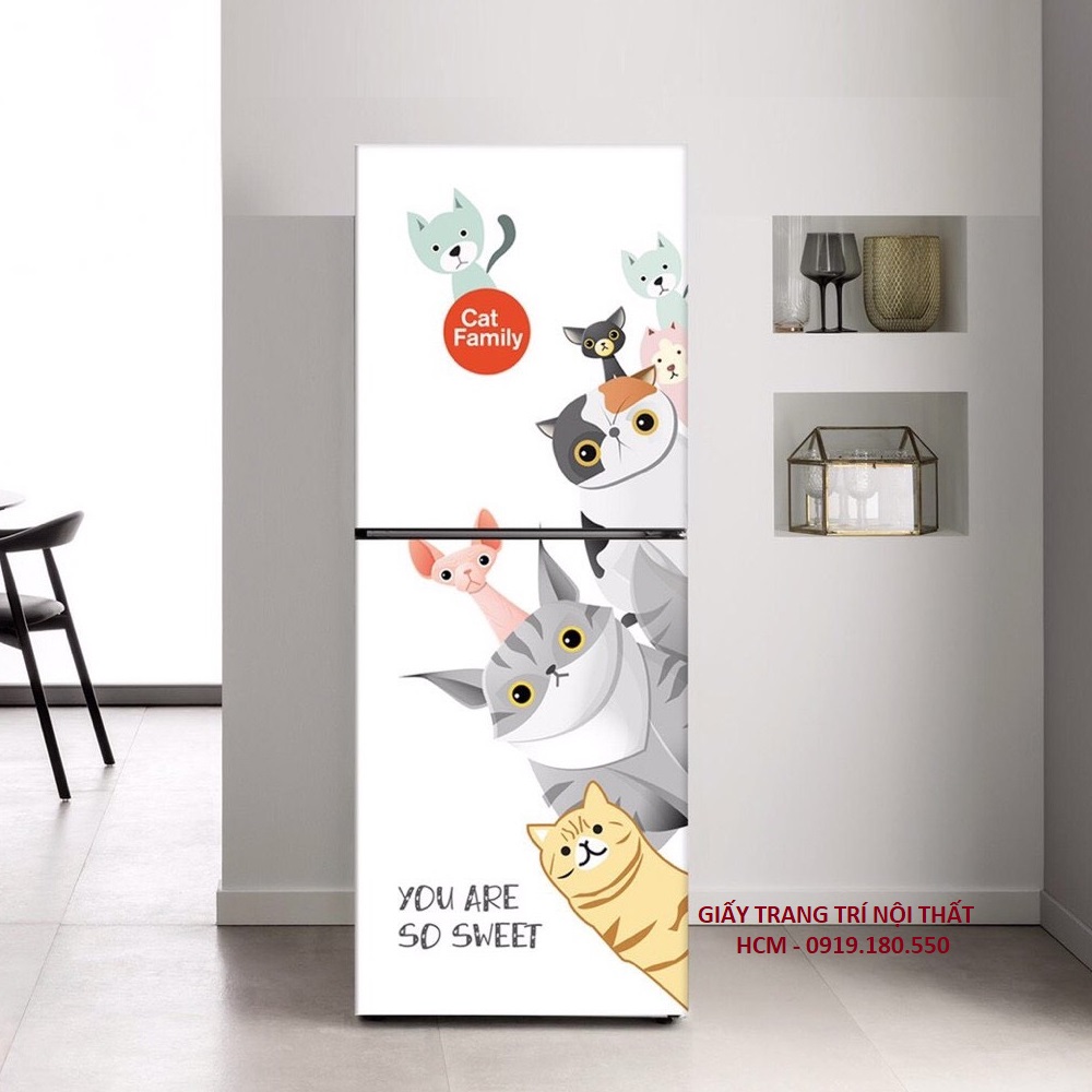 [HCM]Giấy Decal Dán Tủ Lạnh GIA ĐÌNH MÈO Kute - THUTHAODECOR