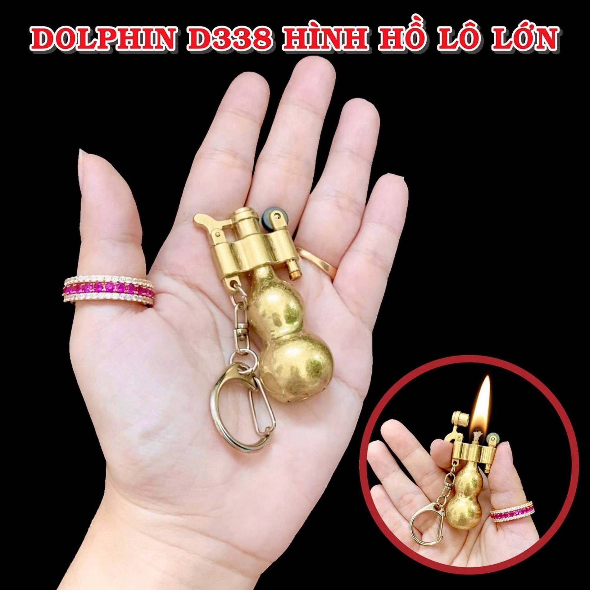 Bật lửa móc khóa hình hồ lô vàng - xài xăng