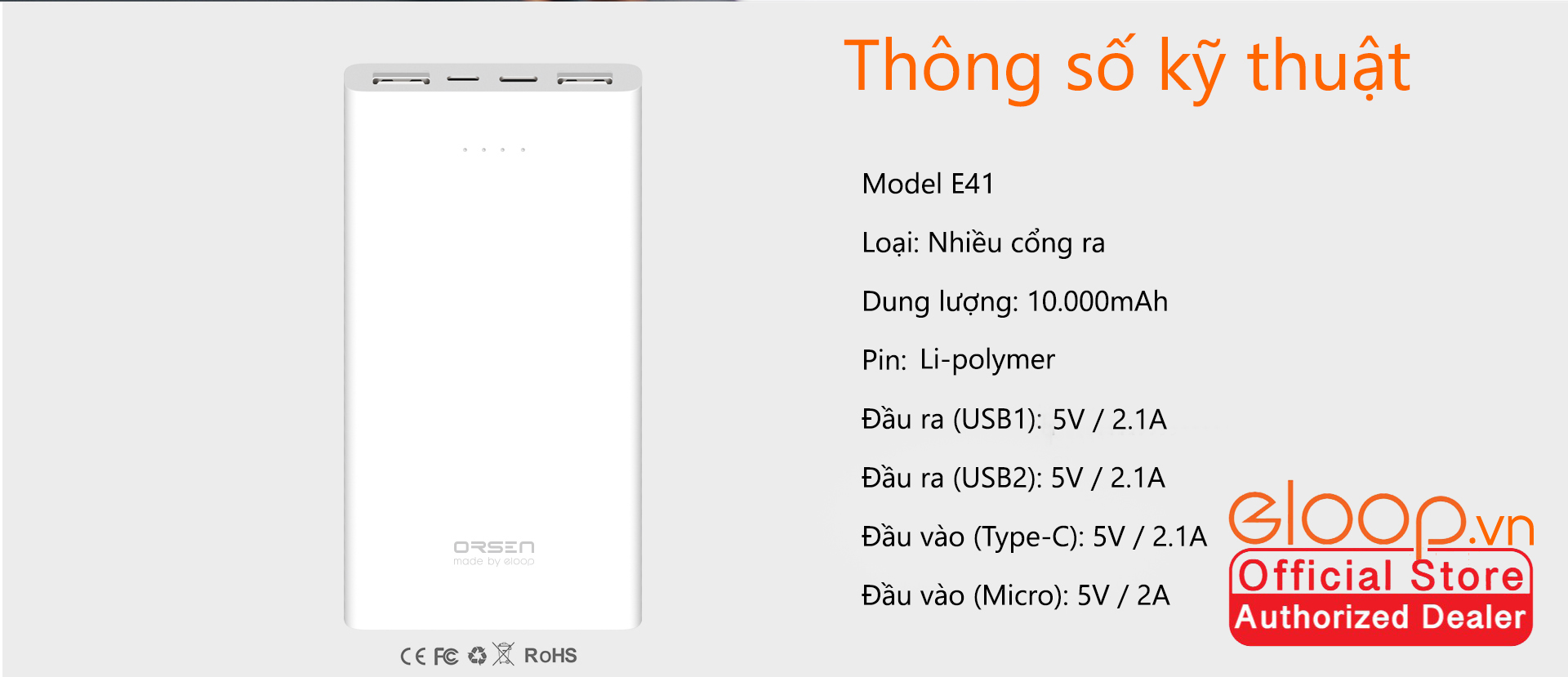 Pin Sạc Dự Phòng ELOOP E41 10.000mAh - Hãng Phân Phối Chính Thức