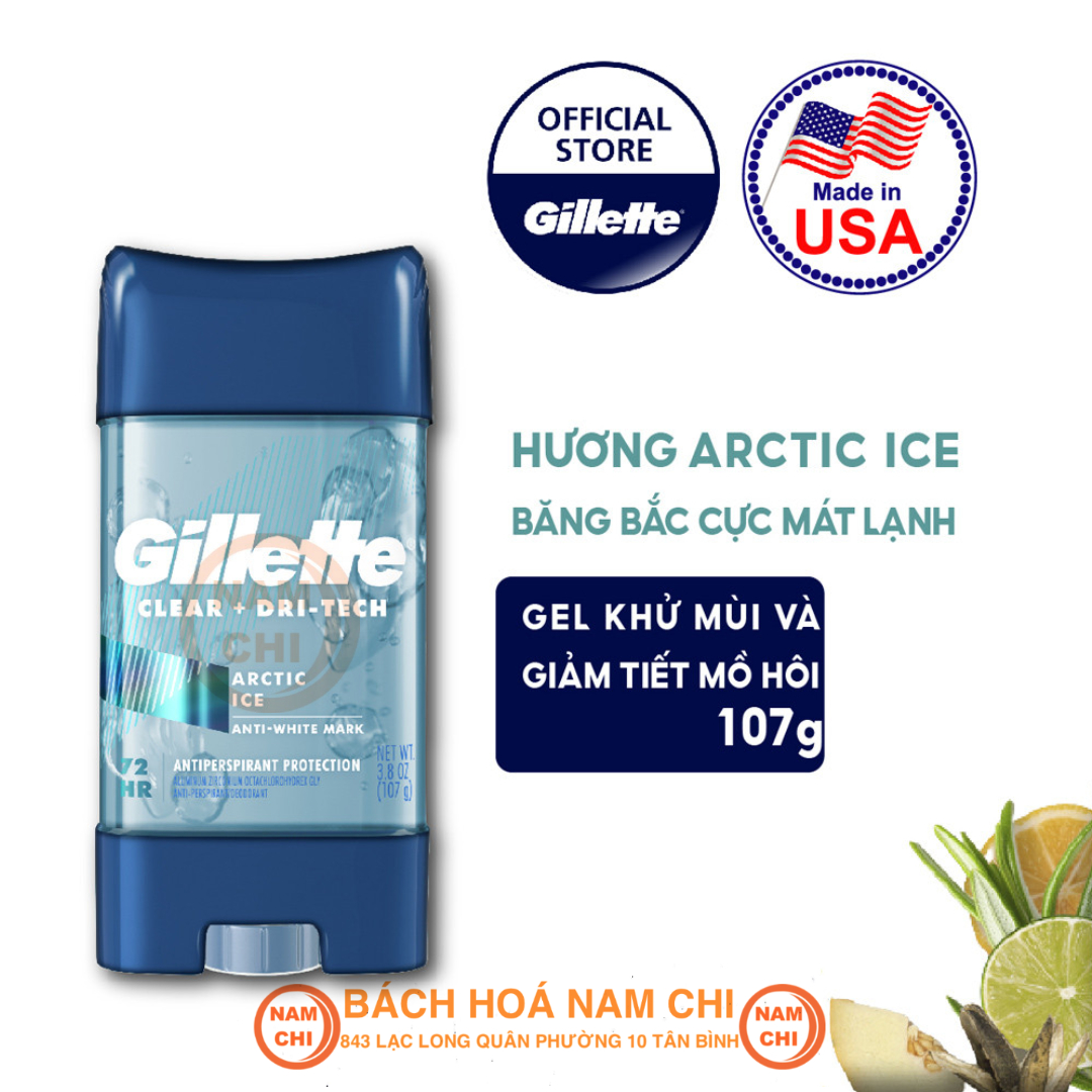 Lăn khử mùi gillette arctic ice 107g thơm mát 72 giờ - usa
