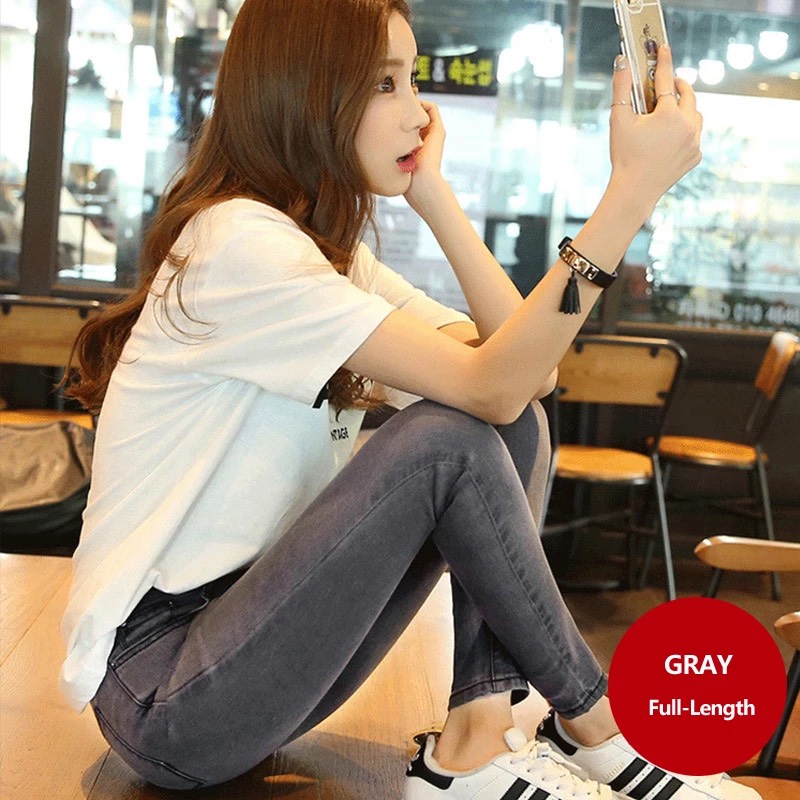 QUẦN JEANS NỮ BASIC SKINNY XÁM TRƠN CO GIÃN + ÁO THUN TRƠN (MUA RIÊNG)