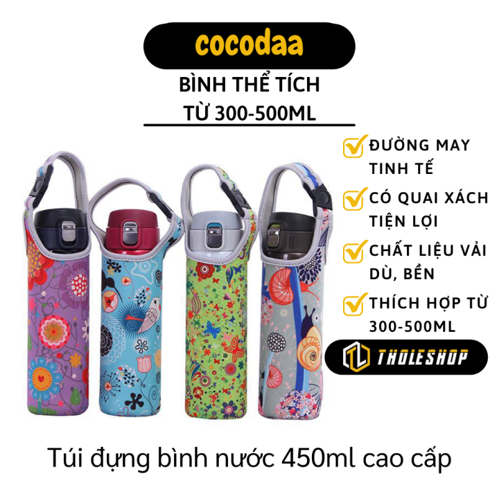 Túi đựng bình nước - Túi giữ nhiệt in hình họa tiết cho bình đựng nước dung tích 450ml có quai xách tiện lợi