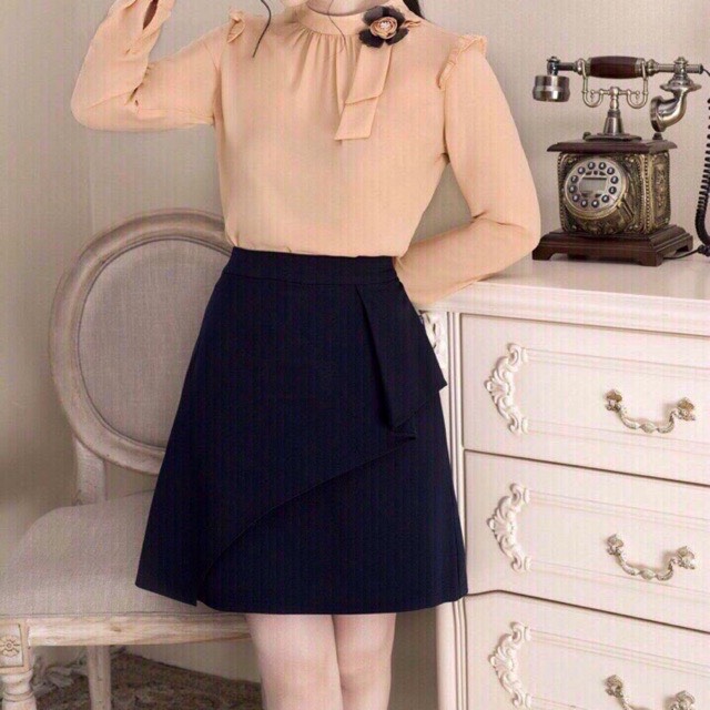 Chân Váy Chữ A Đen Trơn, Váy Ngắn Chéo Tà May Nhún Cực Xinh Xắn - Chất Liệu Umi Mềm Mịn, Không Nhăn Nhàu - Đủ Size