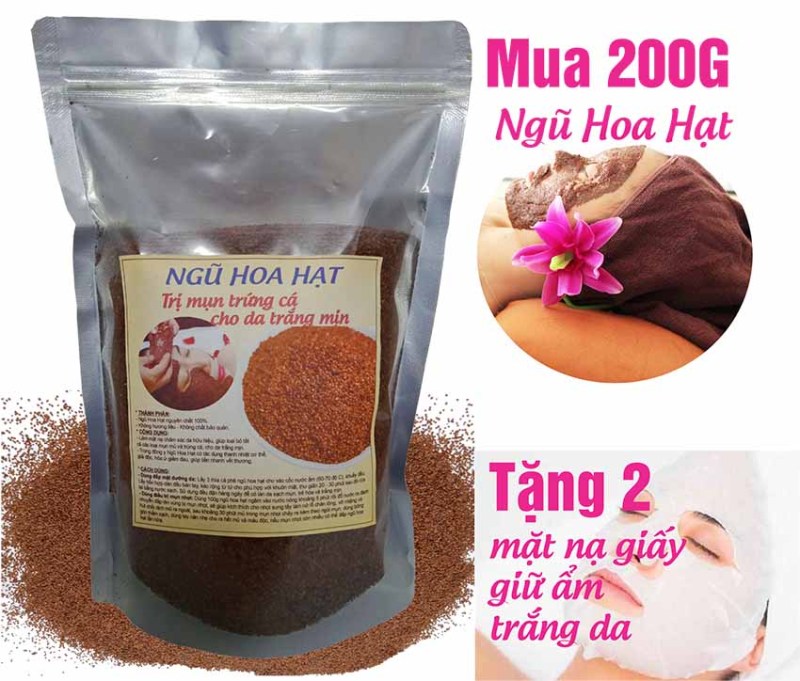 200G Ngũ Hoa Hạt (Trị mụn trắng da) - Tặng 2 mặt nạ giấy giữ ẩm trắng da giá rẻ