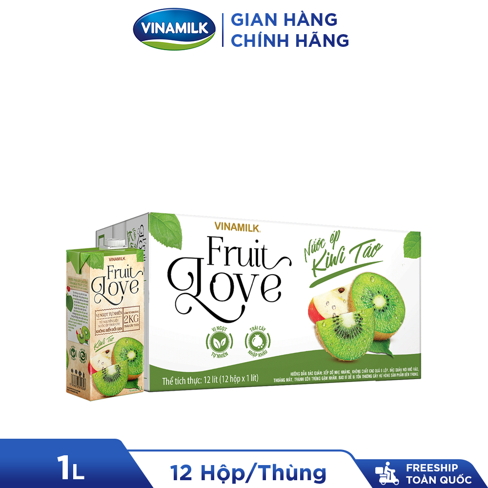 [MIỄN PHÍ VẬN CHUYỂN] Thùng 12 Hộp Nước Trái Cây Cao Cấp Fruit Love Kiwi Táo 1L