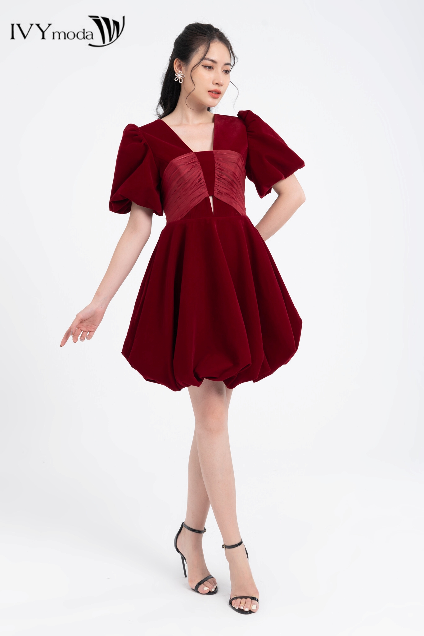 Đầm nhung dáng bí ngô IVY moda MS 45S2738