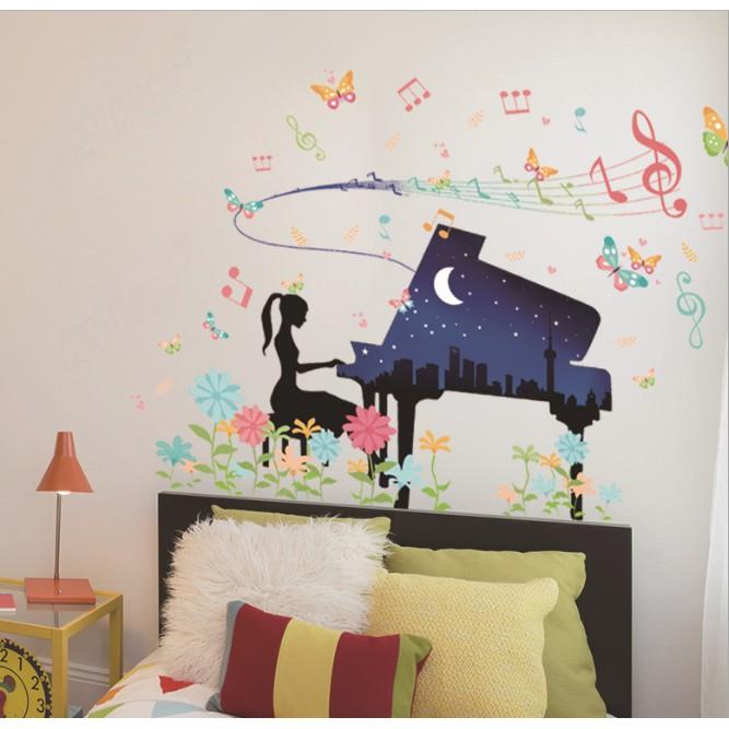 [HCM]DECAL DÁN TƯỜNG CÔ GÁI ĐÁNH ĐÀN