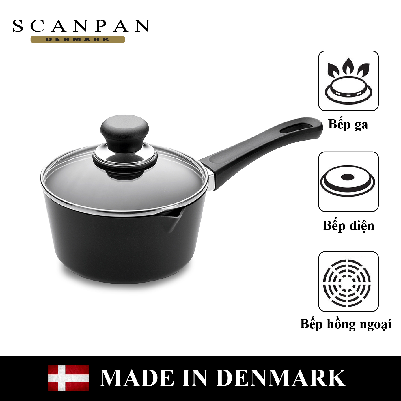 Nồi chống dính Scanpan Classic 18cm 15001204 1,5L, chống dính an toàn cho sức khoẻ, bảo hành chống dính 3 năm, sản xuất tại Đan Mạch