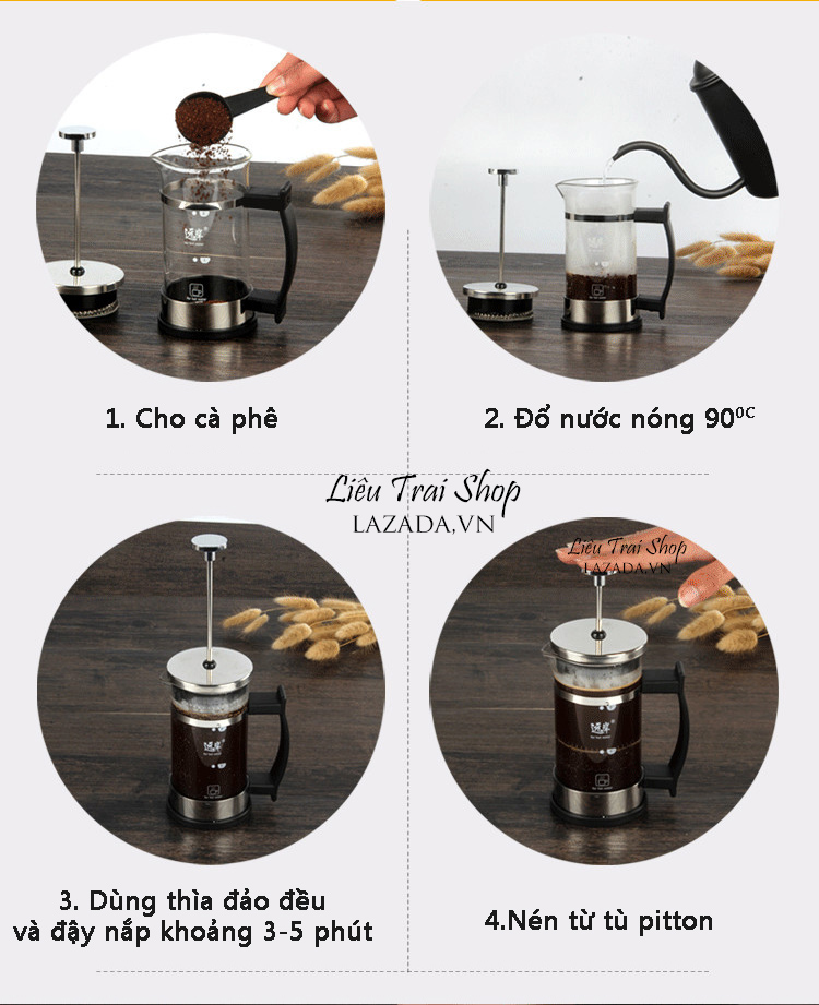 Bình pha cà phê cafe pha trà  French Press 600ml