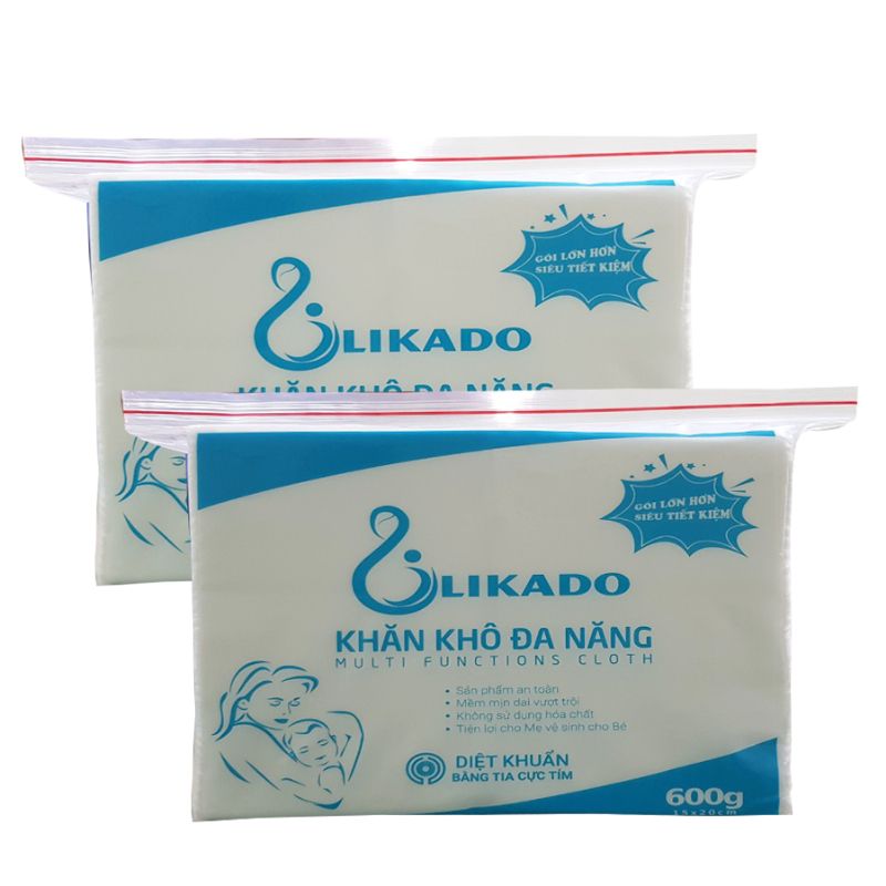 Khăn khô đa năng cho bé likado 600gram combo 2 gói (kt 15 x20cm)