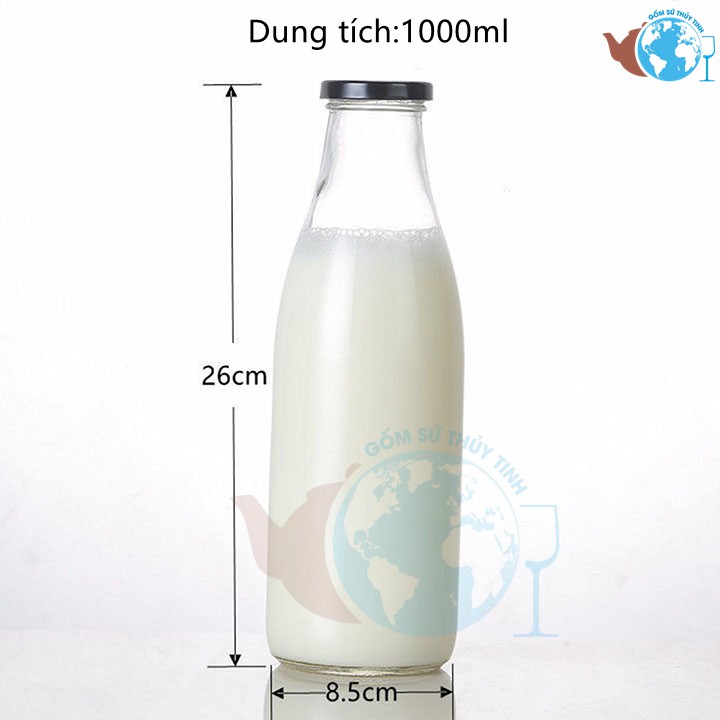 [HCM]CHAI THỦY TINH ĐỰNG SỮA NẮP THIẾC 1000ML