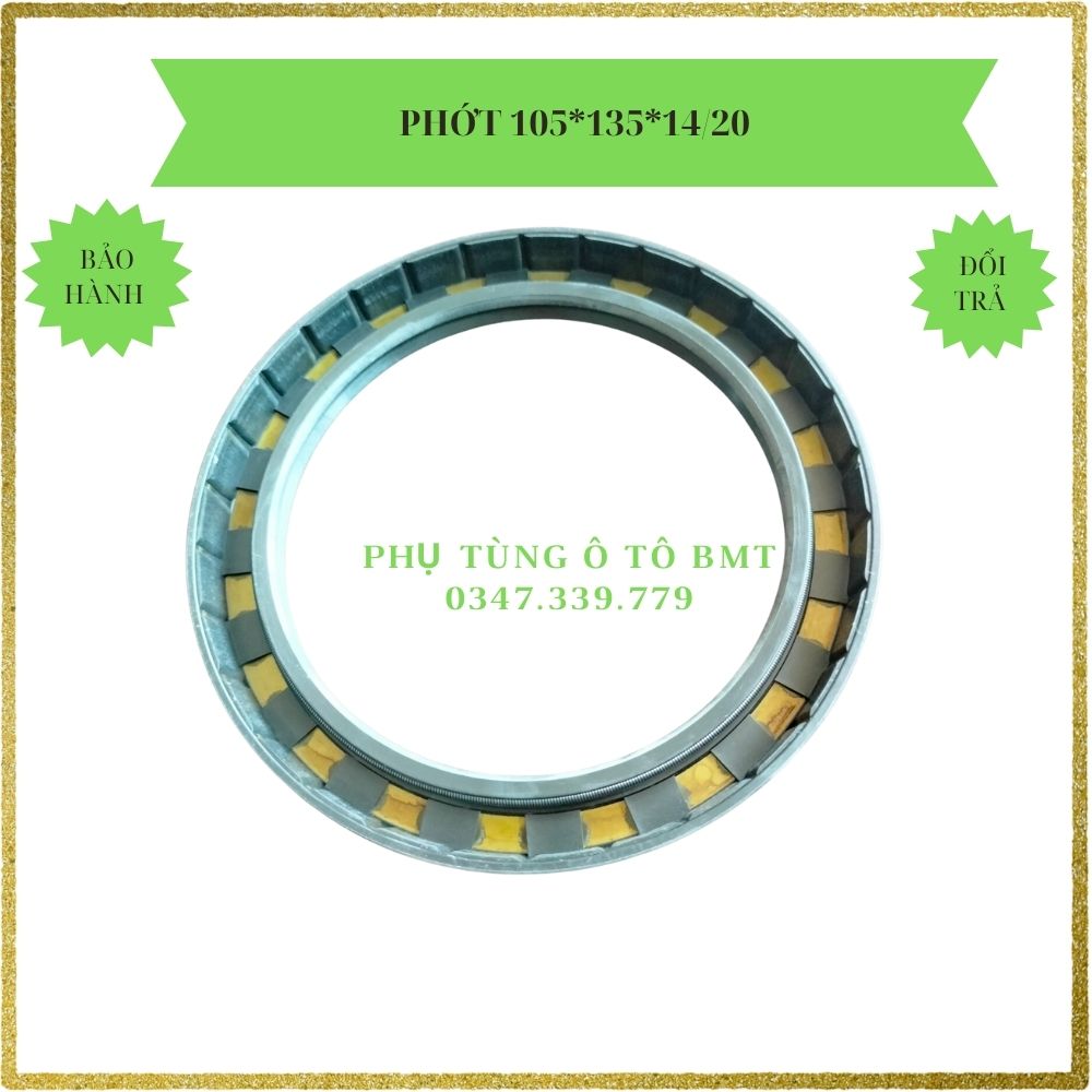 Phớt chắn dầu lắp vi sai trung tâm eq153, thông số 105x135x14/20, có lò xo