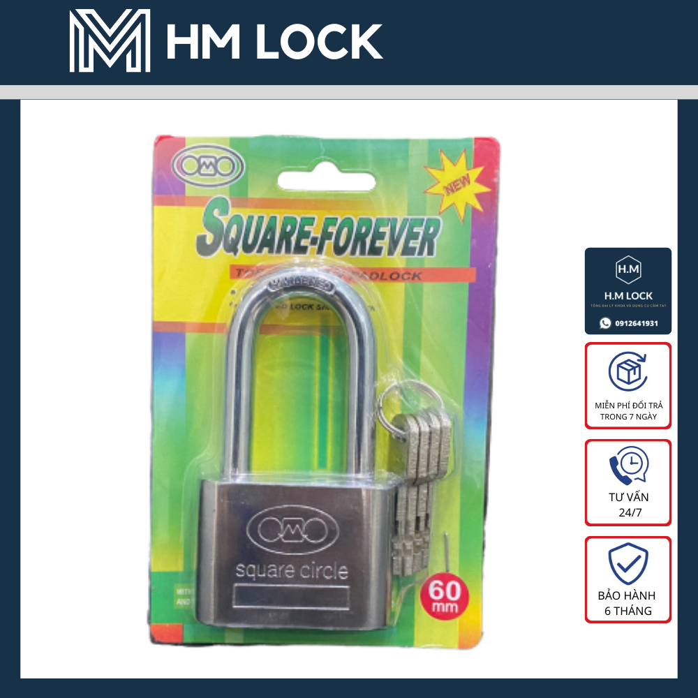 Ổ KHOÁ AN TOÀN SQUARE CIRCLE - SIZE 40, 50, 60MM - LOẠI CÀNG DÀI - THÉP KHÔNG GỈ CAO CẤP - HM LOCK