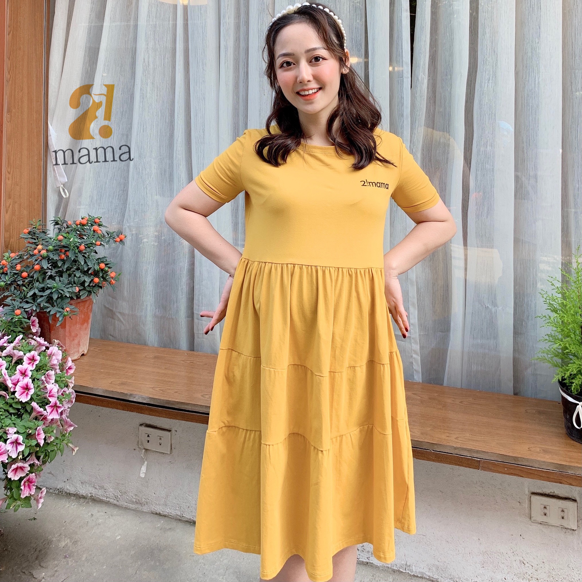 Đầm bầu suông đuôi cá chất cotton freesize 2MAMA V05