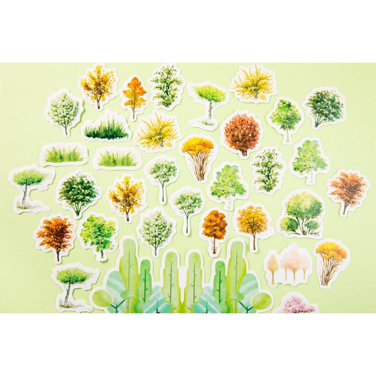 Bộ 46 sticker hàn quốc hình đồng cỏ dán trang trí e21