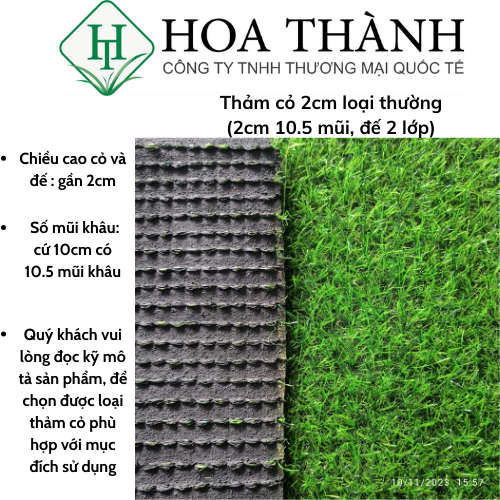 Thảm cỏ nhân tạo 2cm  (loại 2cm 10.5 mũi, quý khách đọc kỹ mô tả)