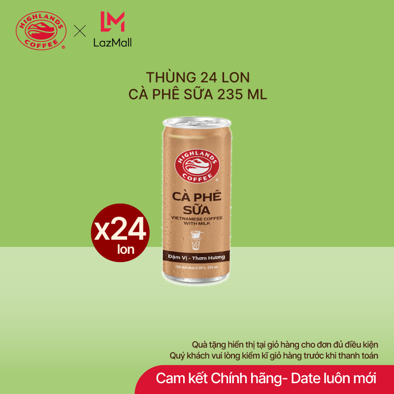 Thùng 24 Lon Cà Phê Sữa Đá Highlands Coffee 235ml/lon.