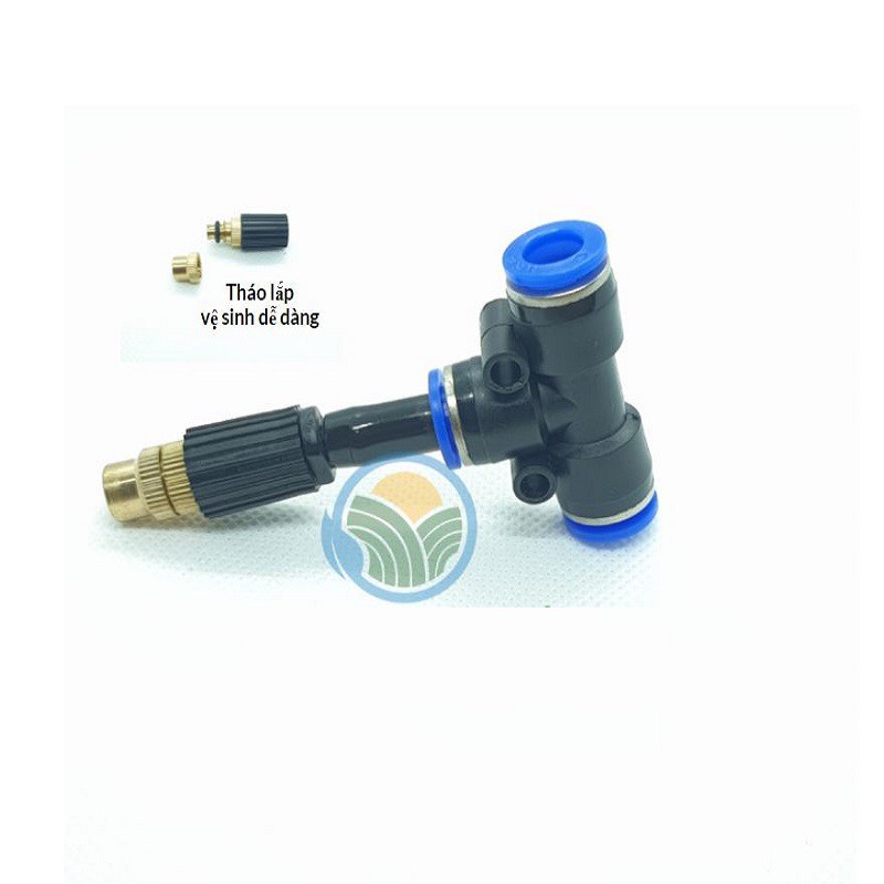 10 bộ béc phun sương đồng 1 hướng chỉnh được chân tê 8mm tưới lan, làm mát mái tôn, chống bụi, tưới cây